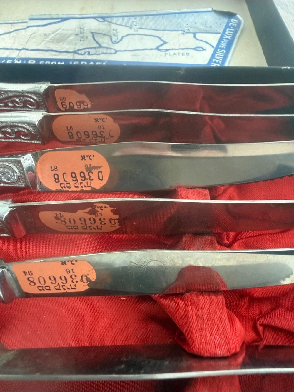 Vintage Israel Souvenir Silver-Plated Knife Set - Red Lined Case